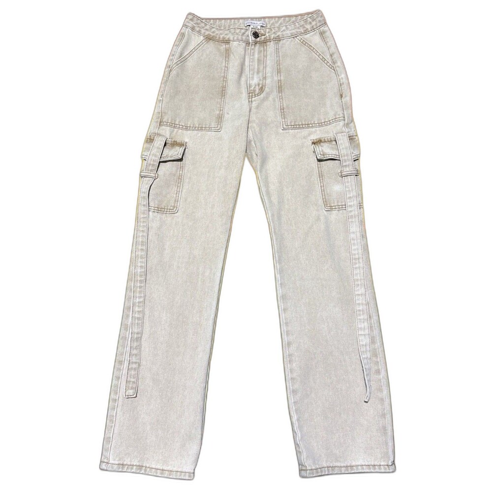 Sincerely Jules Cargo Pants Womens 3 Beige Wide Leg High Rise Y2K Utility Pocket